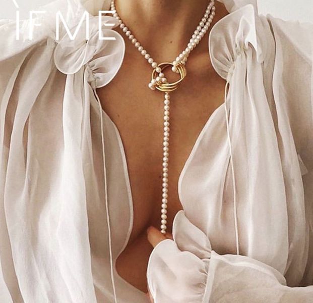 Женское колье галстук с жемчугом "IF ME" . С8112 С8112 фото